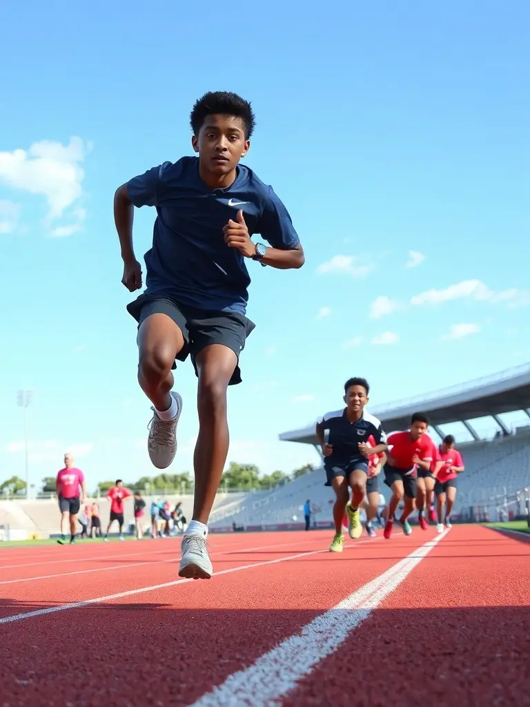 Students participating in a track and field event, showcasing the physical fitness and competitive spirit fostered by the organization.