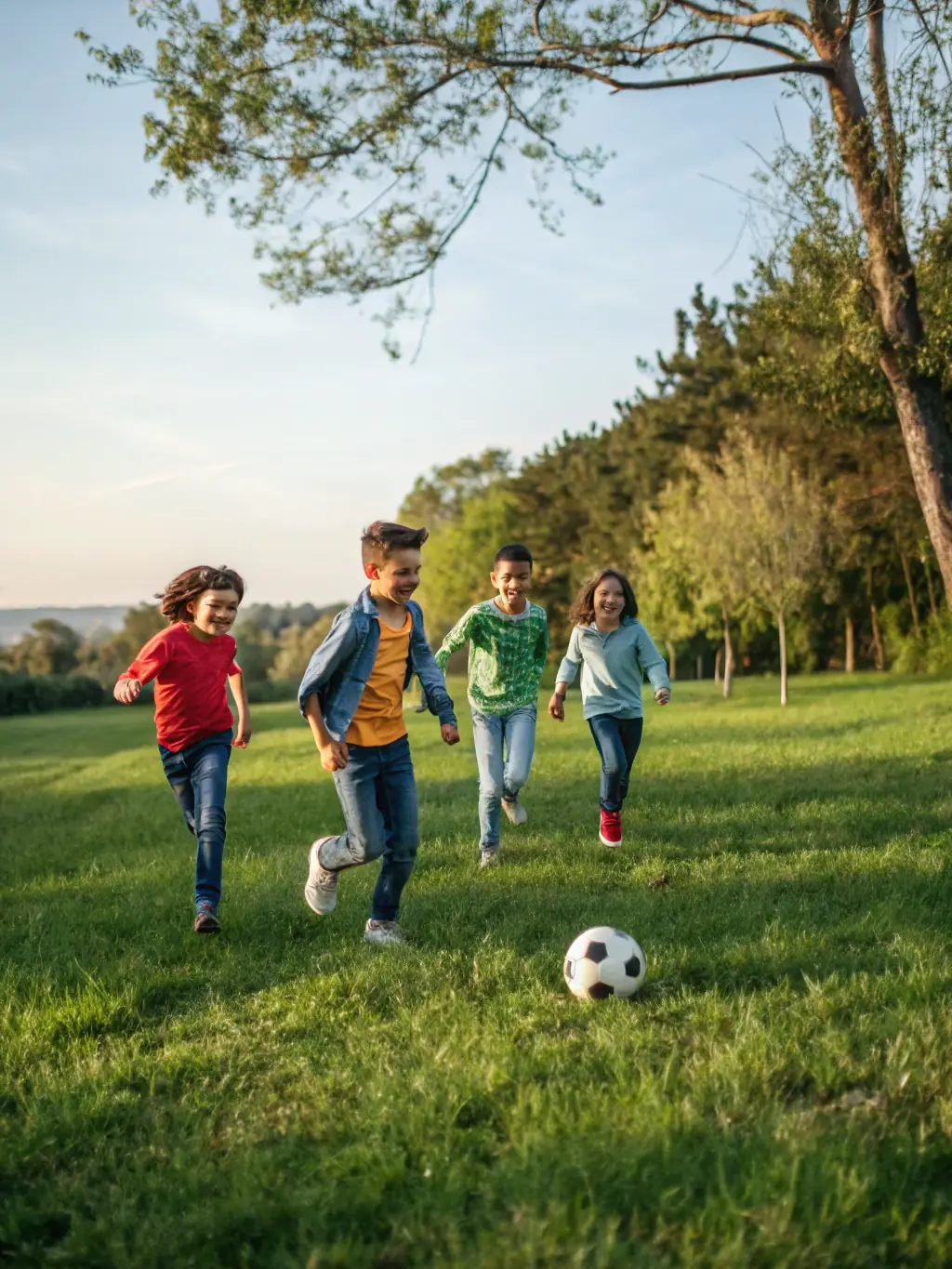 Students engaged in a soccer match, demonstrating agility and coordination, highlighting the fun and competitive spirit fostered by ETOILE SPORTIVE SEILHACOISE.